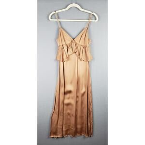 H&M Size 4 Peplum Ruffle Slip Maxi Dress Beige Champagne Event Wedding Guest